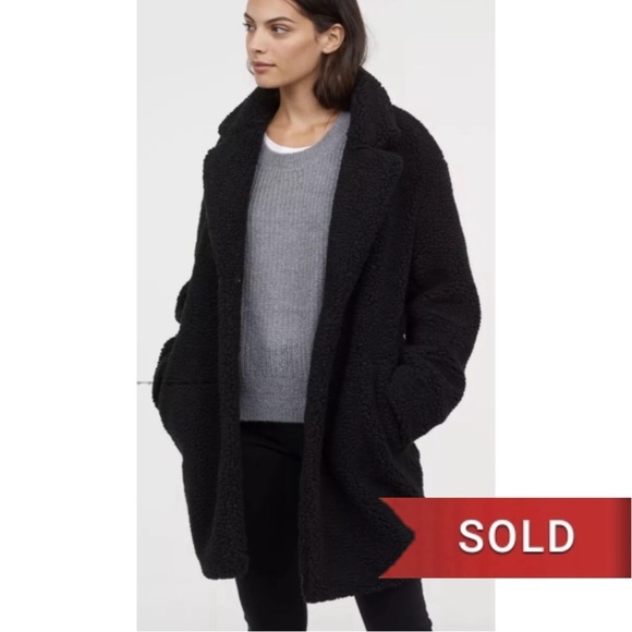 Black Plus Faux Fur Teddy Shearling Button Up Jacket Coat - Picture 1 of 15